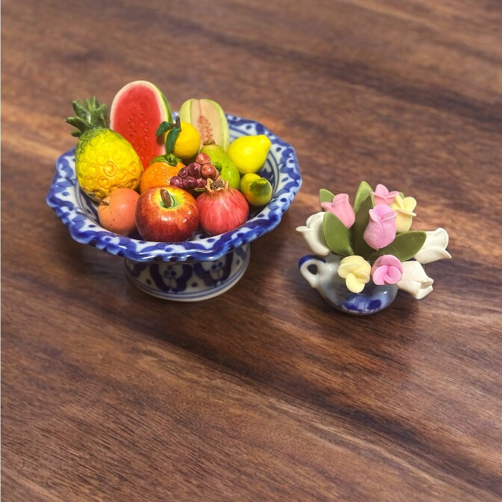 Miniature Fruit Bowl and Flower Vase Set